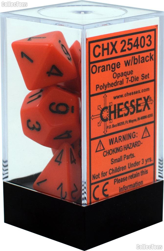 7-Die Set Polyhedral Orange/Black Opaque Dice by Chessex CHX25403