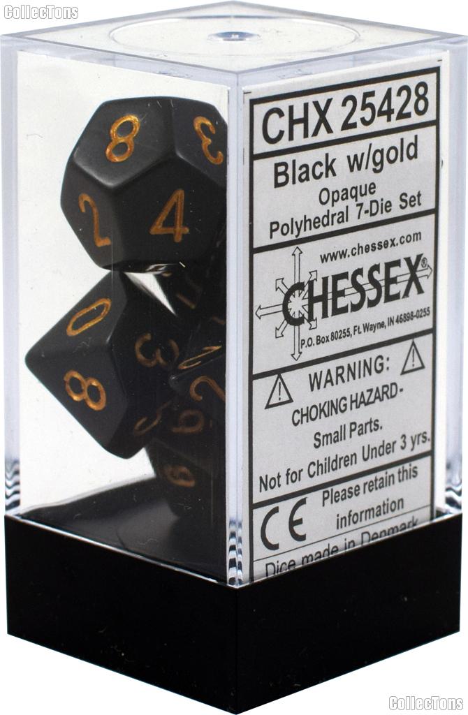 7-Die Set Polyhedral Black/Gold Opaque Dice by Chessex CHX25428