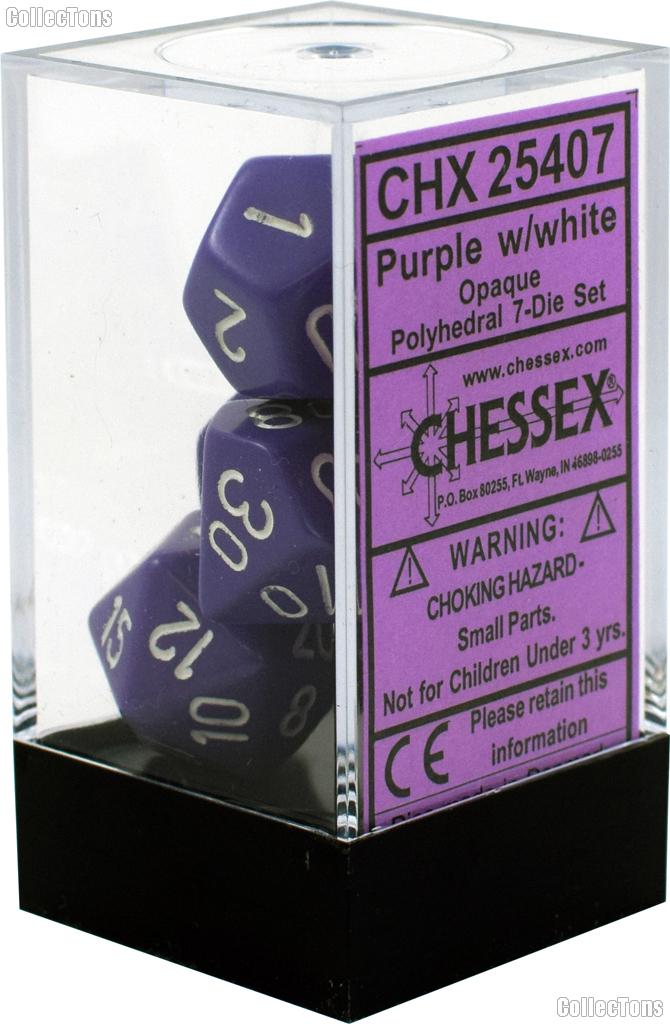 7-Die Set Polyhedral Purple/White Opaque Dice by Chessex CHX25407