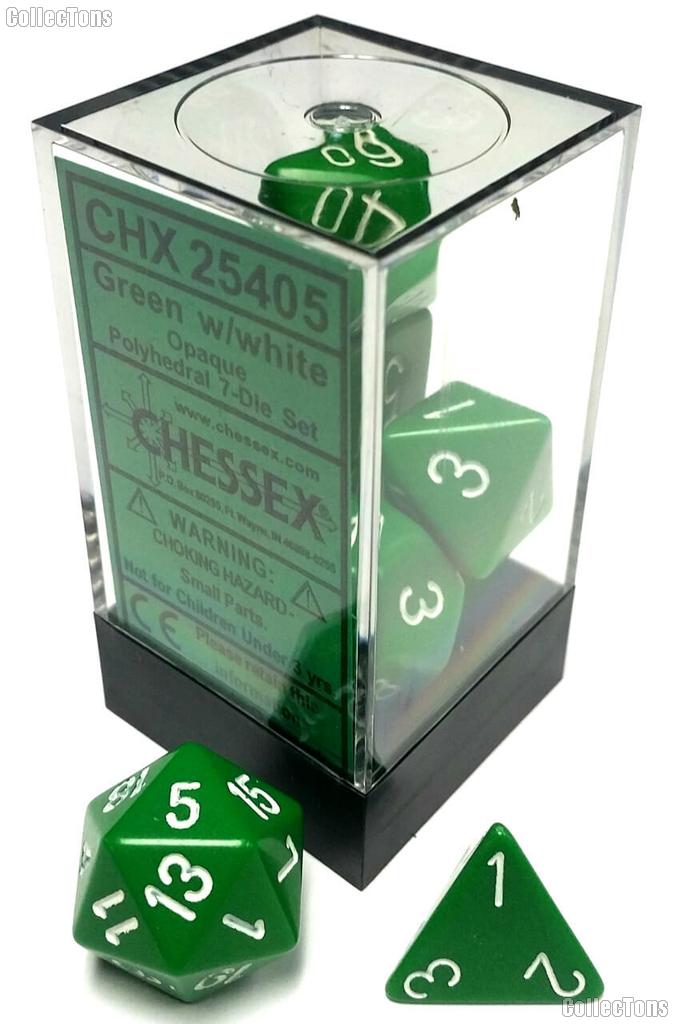 7-Die Set Polyhedral Green/White Opaque Dice by Chessex CHX25405
