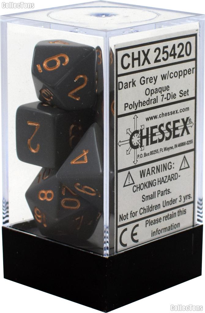 7-Die Set Polyhedral Dark Grey/Copper Opaque Dice by Chessex CHX25420