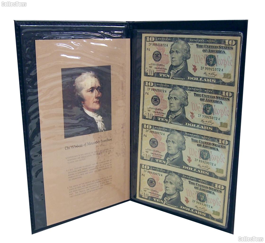 2006 Alexander Hamilton $10 Bill Uncut Currency Set (4 bills) in Portfolio from World Reserve Monetary Exchange