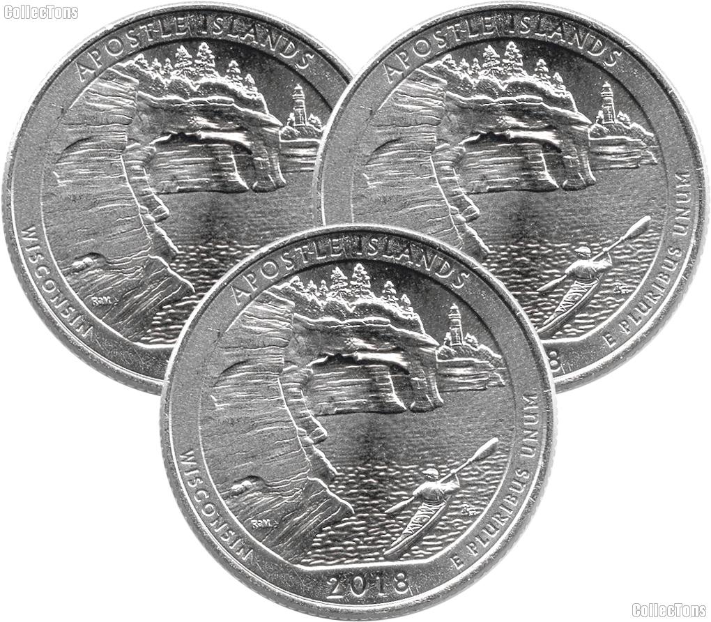 2018 P, D & S Wisconsin Apostle Islands National Lakeshore Quarters GEM BU America the Beautiful