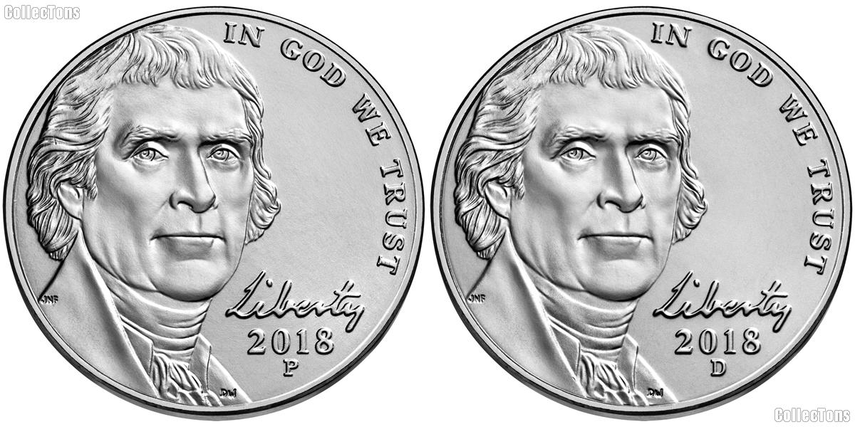 2018 P & D Jefferson Nickels Gem BU (Brilliant Uncirculated)