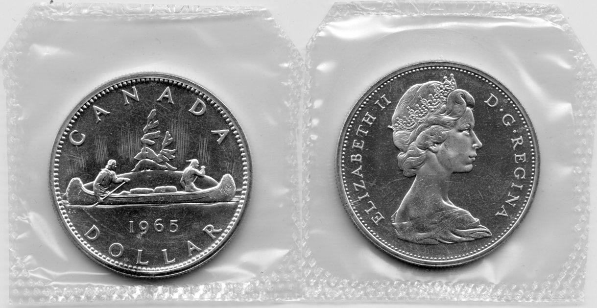 1965 BU Canada Silver Dollar in Original Mint Cello
