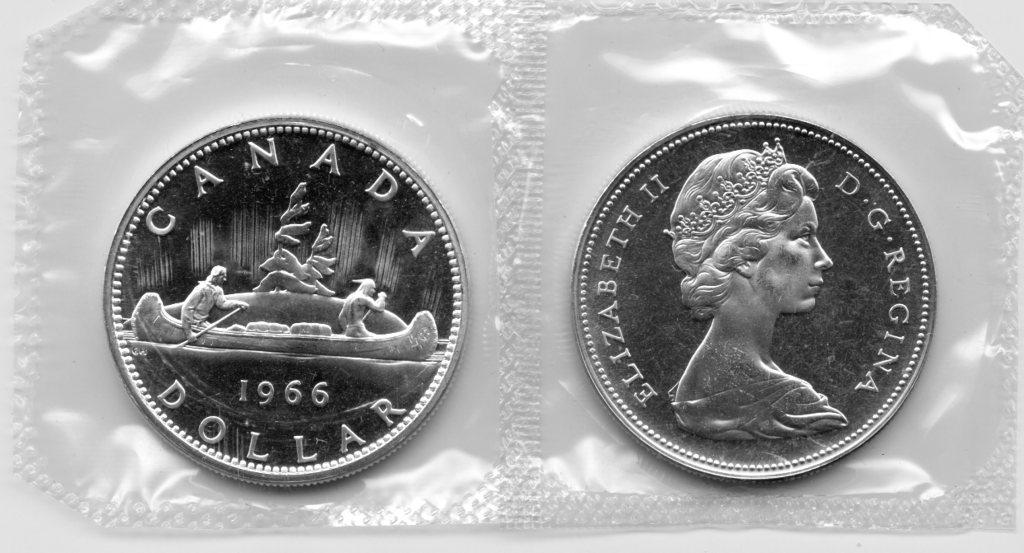 1966 BU Canada Silver Dollar in Original Mint Cello