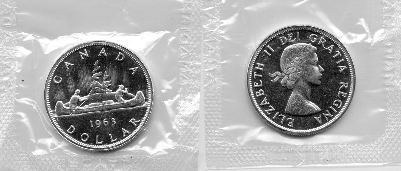 1963 BU Canada Silver Dollar in Original Mint Cello
