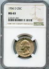 1936-D Washington Silver Quarter in NGC MS 63
