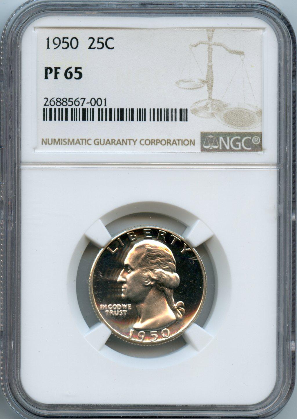 1950 Washington Silver Quarter Proof in NGC PF 65