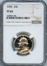 1950 Washington Silver Quarter Proof in NGC PF 65