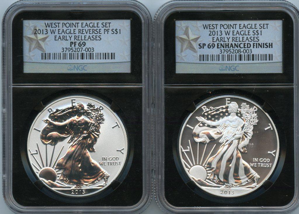 2013-W American Silver Eagle West Point Set (2 Coins) Reverse Proof and Enhanced EARLY RELEASES in Silver STAR Retro NGC PF 69 & SP 69
