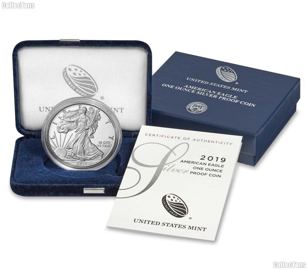 2019 Silver Eagle PROOF In Box with COA 2019-S American Silver Eagle Dollar Proof