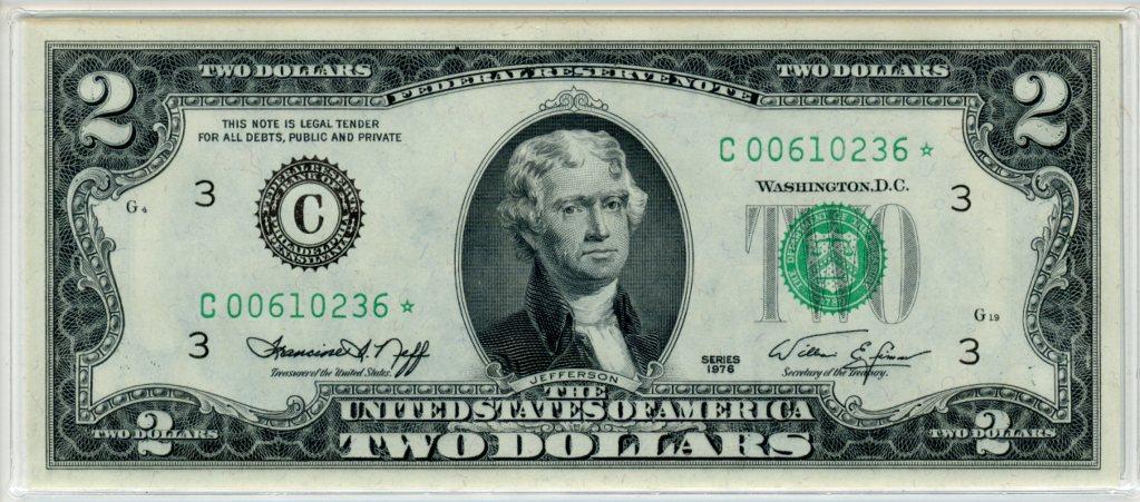 Two Dollar Bill Green Seal FRN Series STAR NOTE 1976 US Currency CU Crisp Uncirculated