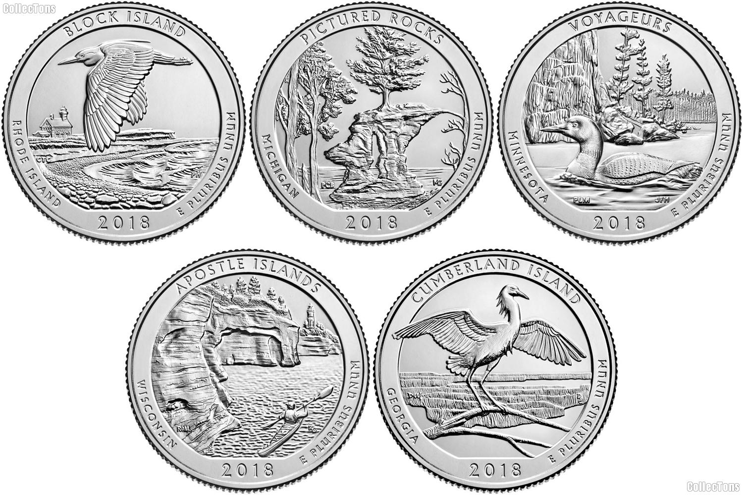 2018 National Park Quarters Complete Set Philadelphia (P) Mint Uncirculated (5 Coins) MI, WI, MN, GA, RI