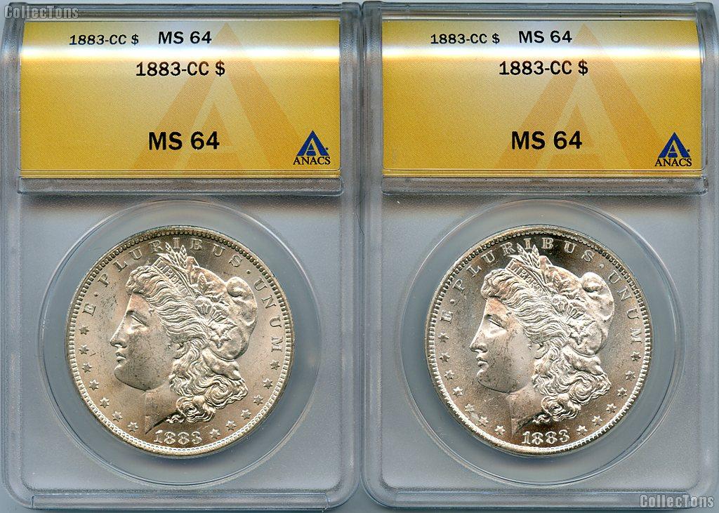 1883-CC Morgan Silver Dollars in ANACS MS 64
