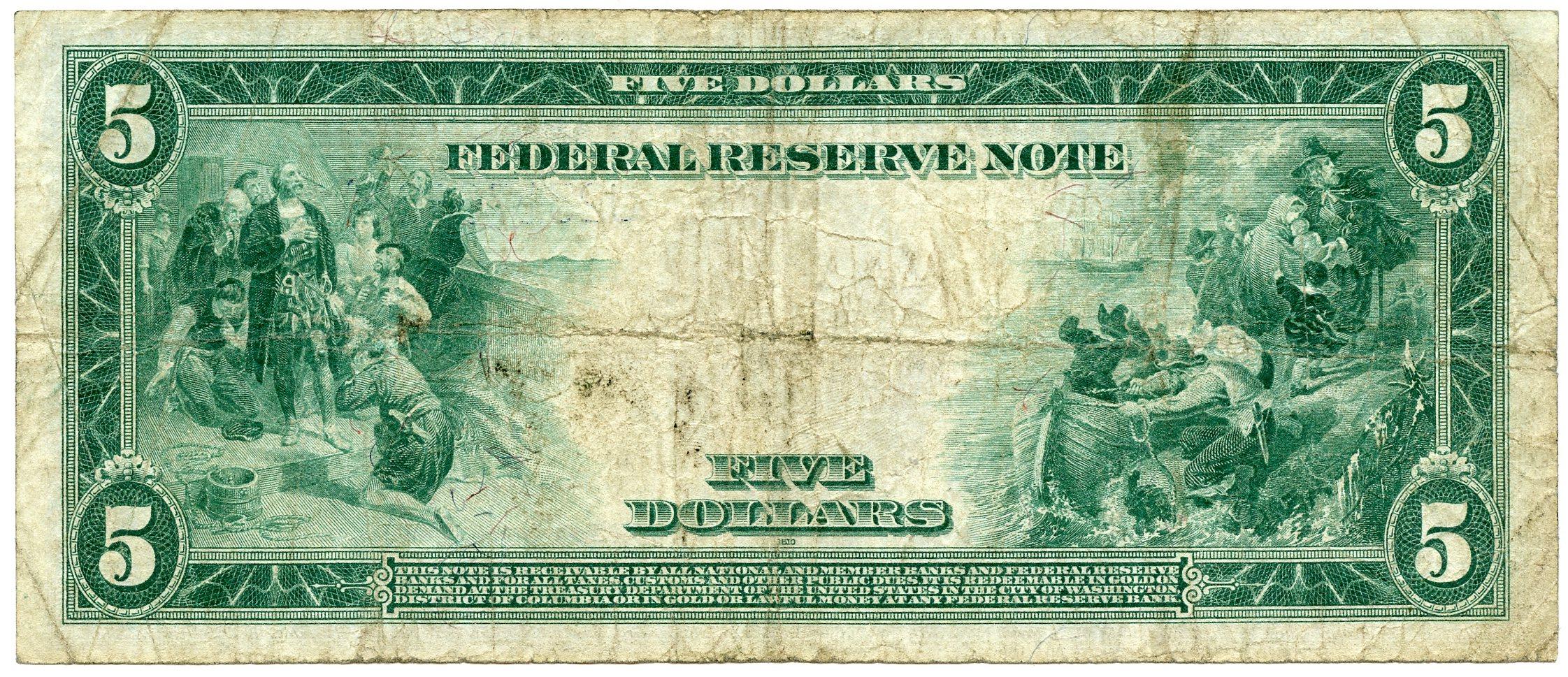 Five Dollar Bill Federal Reserve Note Blue Seal Large Size Series 1914 US Currency Good or Better