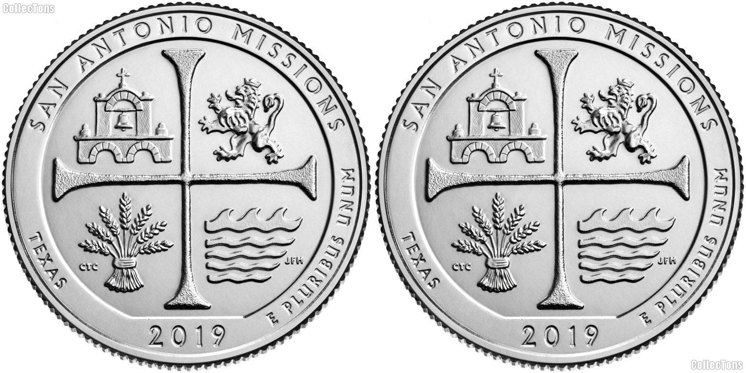 2019 P & D Texas San Antonio Missions National Historical Park Quarters GEM BU America the Beautiful