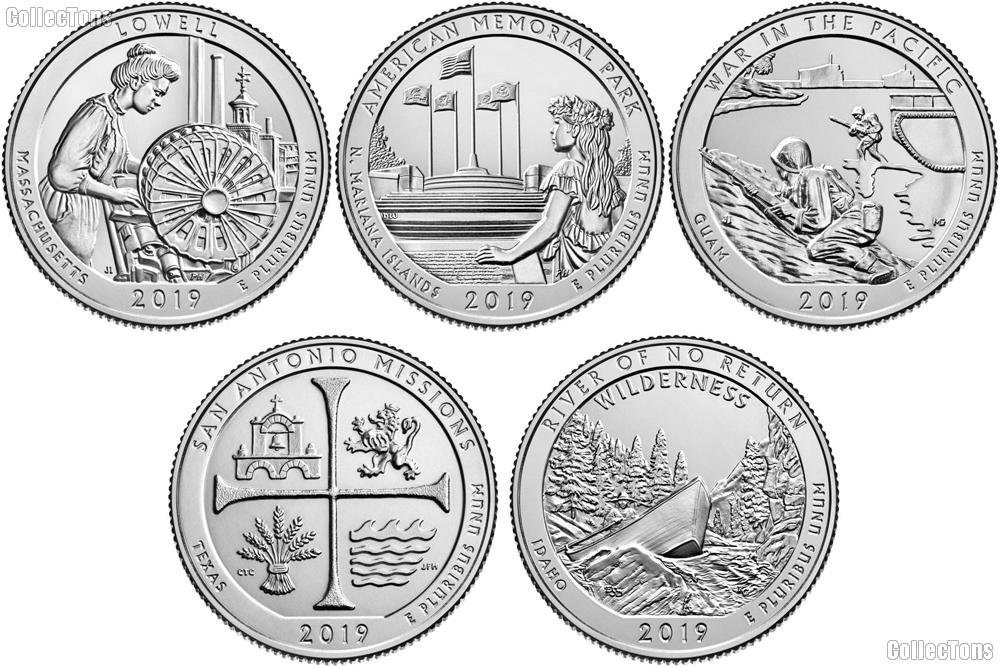 2019 National Park Quarters Complete Set Philadelphia (P) Mint Uncirculated (5 Coins) MA, MP, GU,TX, ID