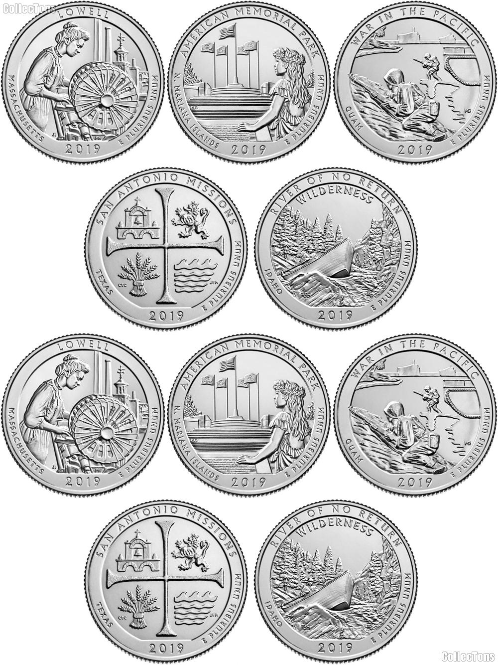 2019 National Park Quarters Complete Set P & D Uncirculated (10 Coins) MA, MP, GU,TX, ID