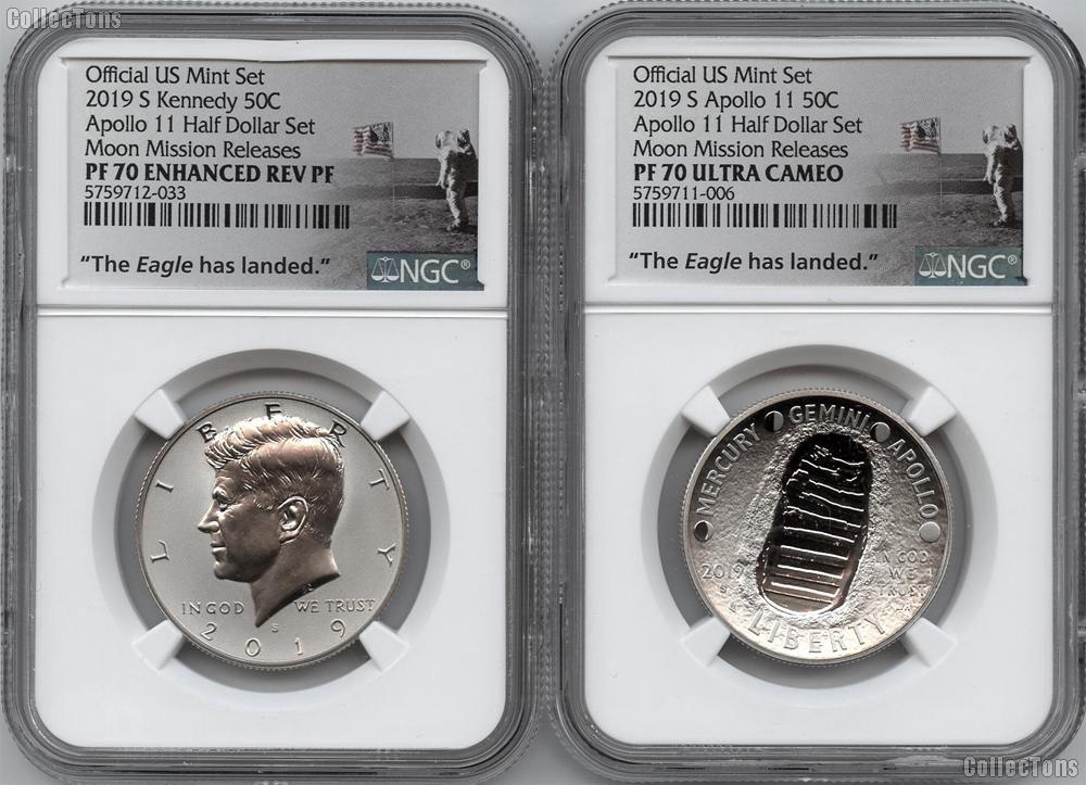 2019-S Apollo 11 Moon Mission Half Dollar 2-Coin Set in NGC PF 70