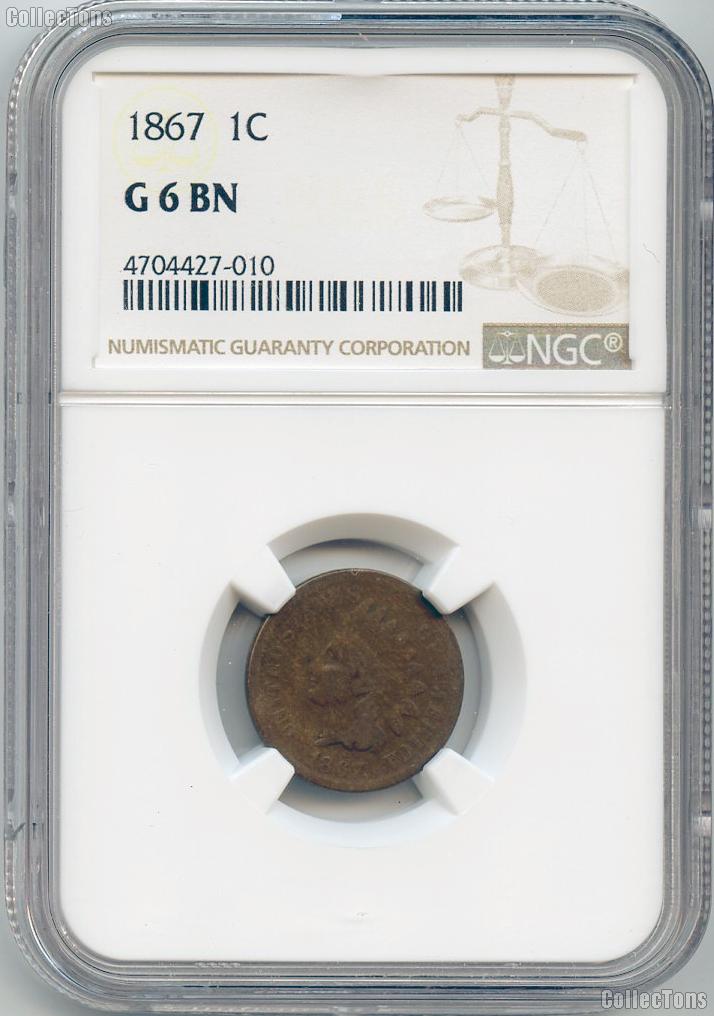 1867 Indian Head Cent in NGC G 6 BN (Brown)