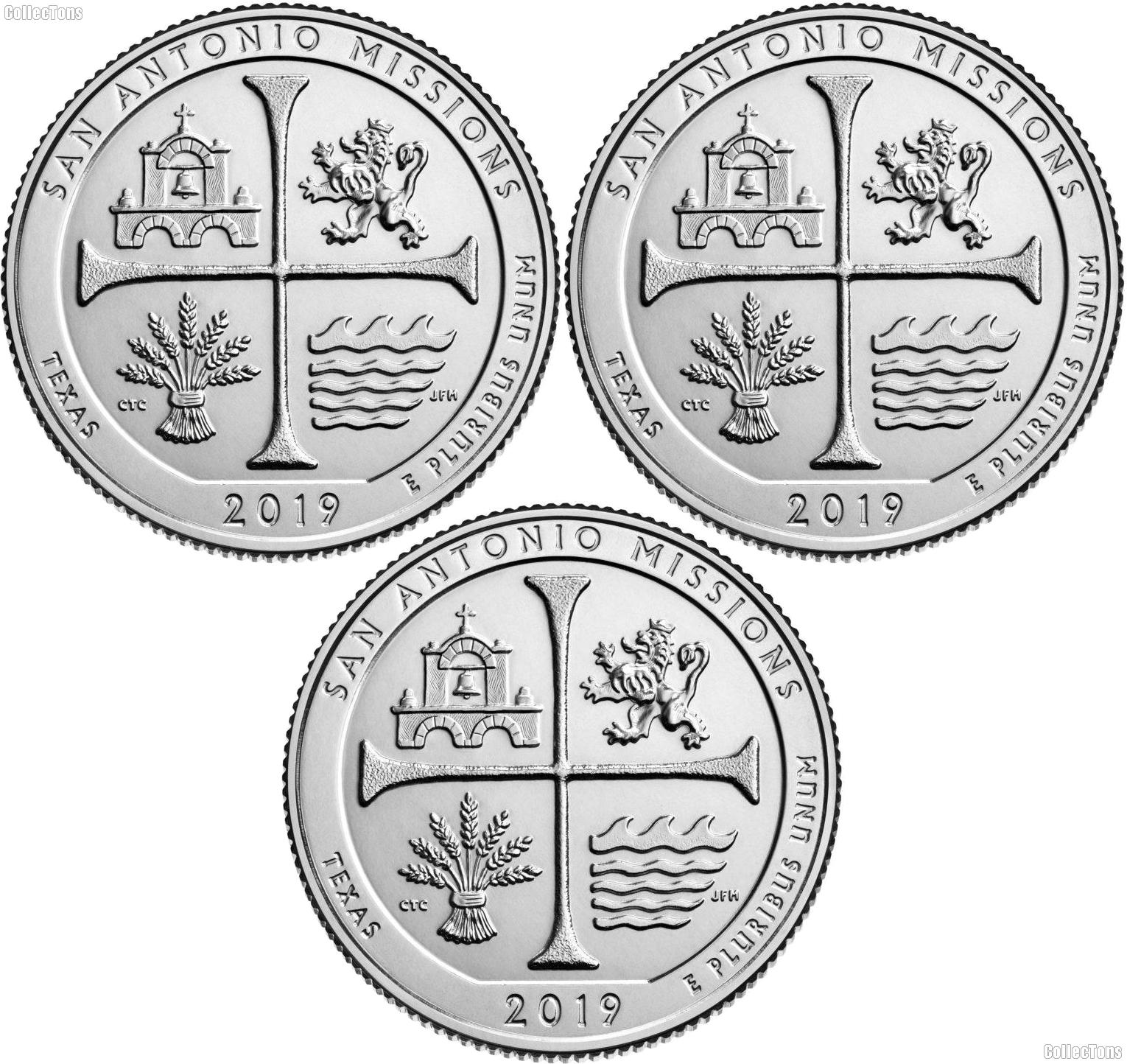 2019 P,D & S Texas San Antonio Missions National Historical Park Quarters GEM BU America the Beautiful