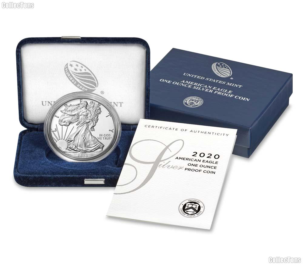 2020 Silver Eagle PROOF In Box with COA 2020-W American Silver Eagle Dollar Proof