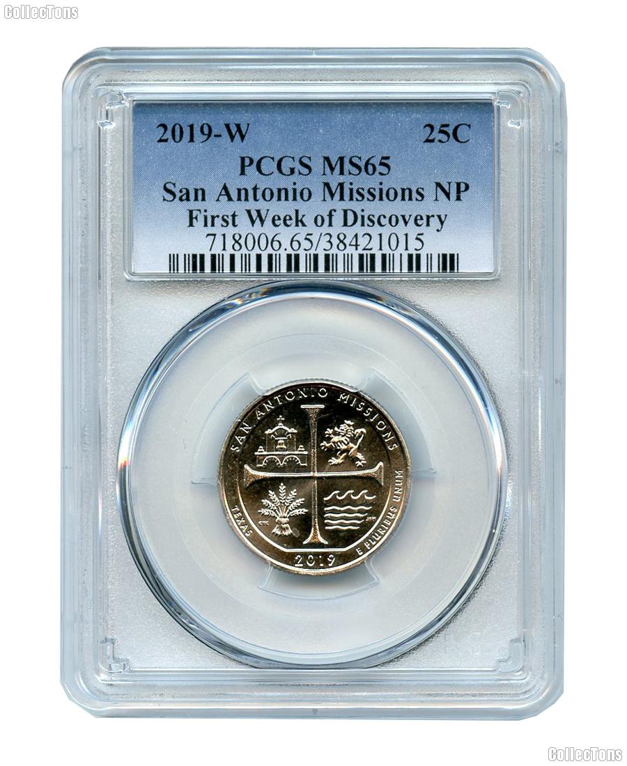 2019-W San Antonio Missions National Park Quarter in PCGS MS 65 First Week of Discovery