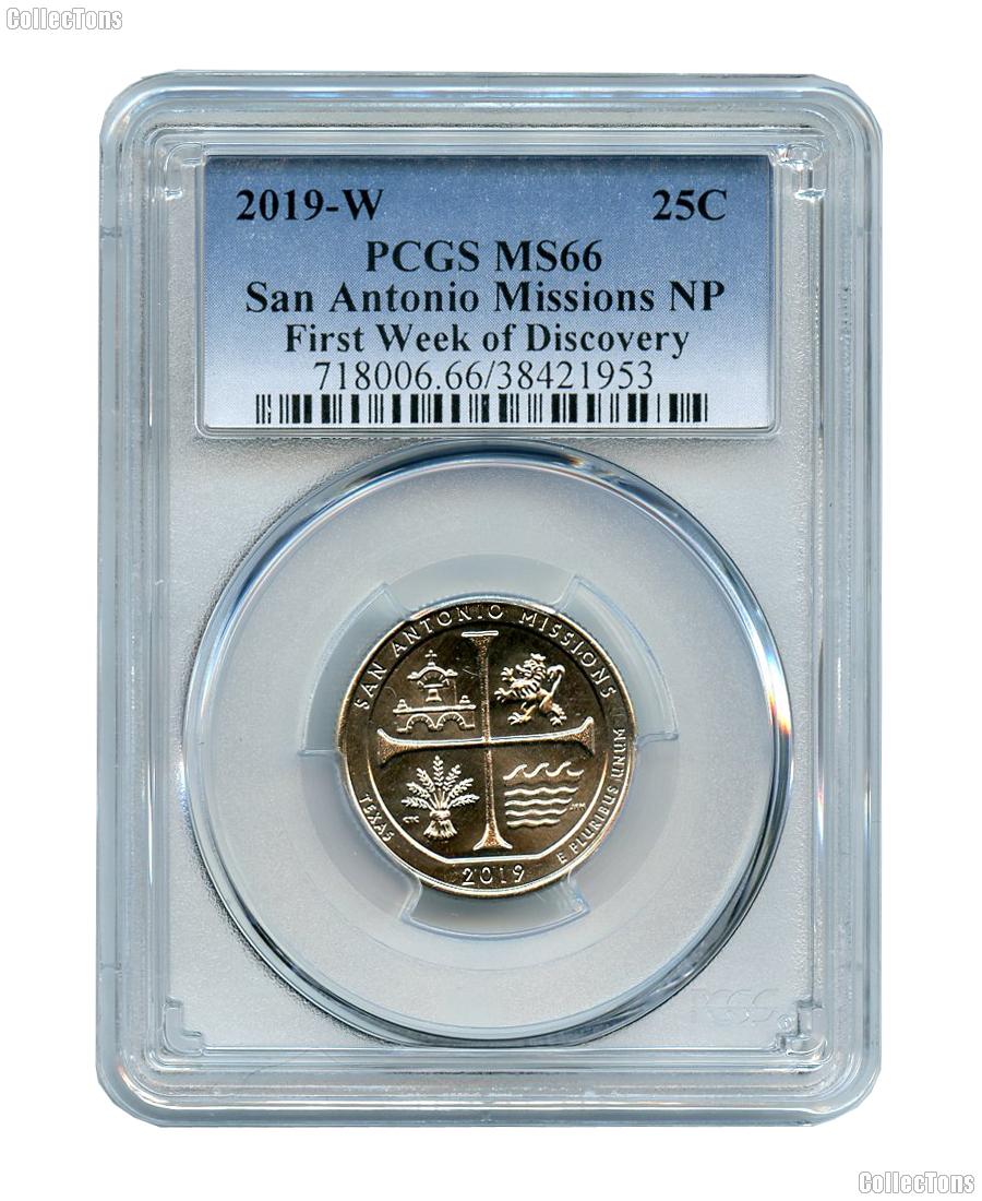 2019-W San Antonio Missions National Park Quarter in PCGS MS 66 First Week of Discovery