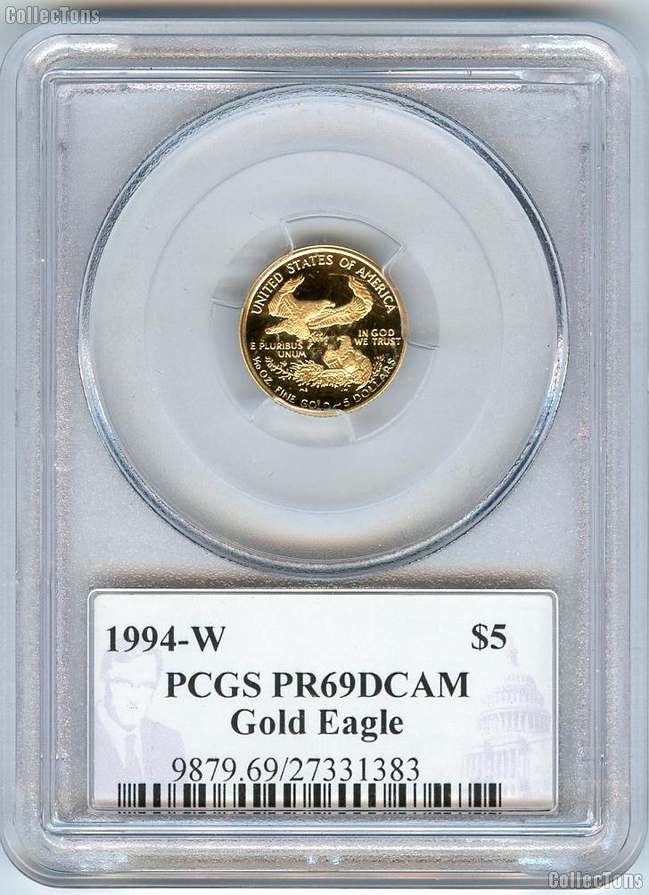 1/10th Oz. Gold American Eagle $5 PROOF Coin in PCGS PR 69 DCAM Mixed Dates & Mints Signed By Philip Diehl