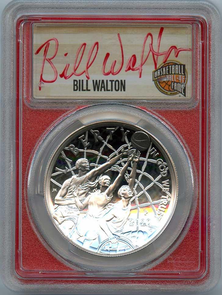 2020-P Basketball Hall of Fame Bill Walton Autograph PROOF Silver Dollar Coin in PCGS PR 70 DCAM FDOI