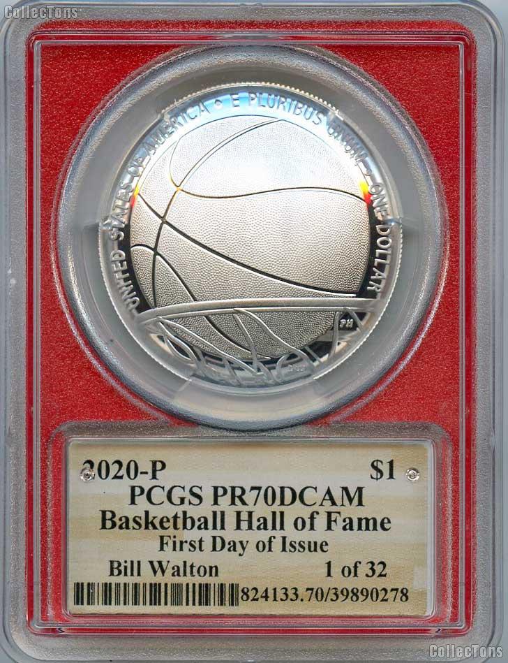 2020-P Basketball Hall of Fame Bill Walton Autograph PROOF Silver Dollar Coin in PCGS PR 70 DCAM FDOI