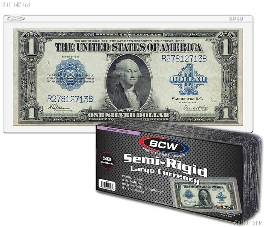 Currency Sleeves Large Size by BCW Pack of 50 Semi-Rigid Currency Holders