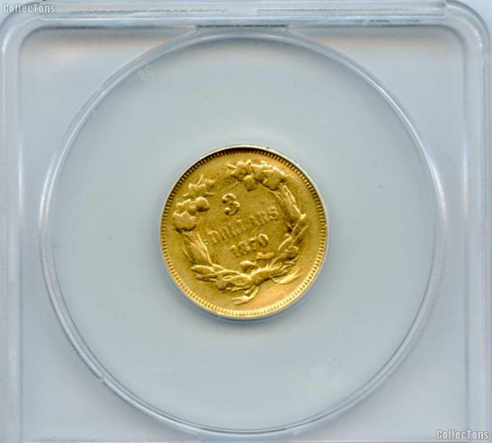 1870 $3 Gold Indian Princess Head in ANACS EF 40 Details