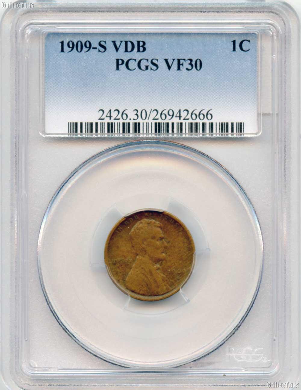 1909-S VDB Lincoln Wheat Cent KEY DATE in PCGS VF-30