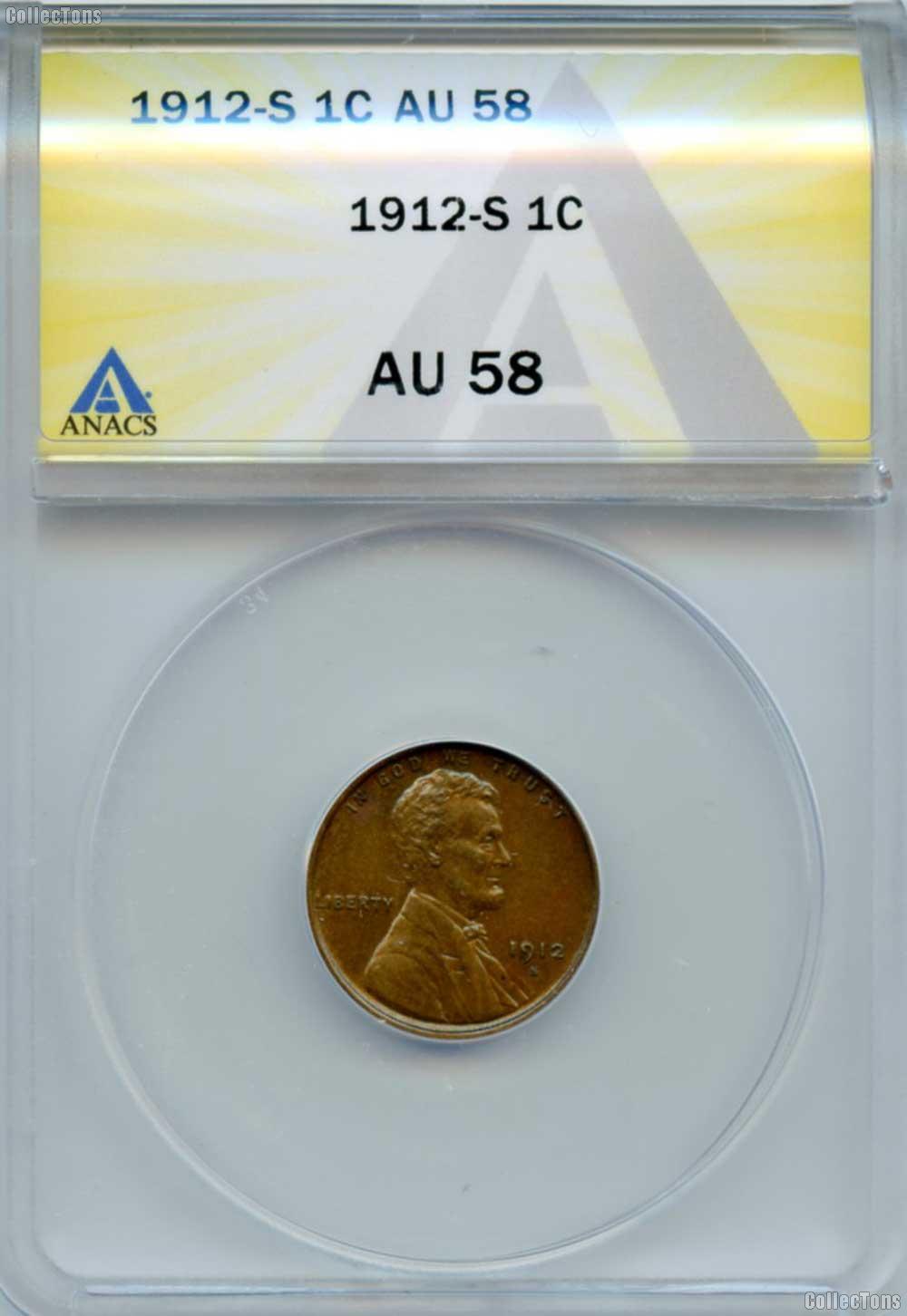 1912-S Lincoln Wheat Cent in ANACS AU 58