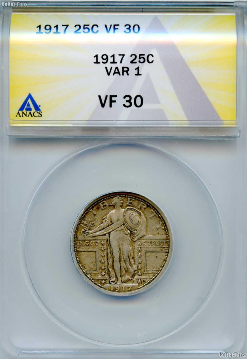 1917 Standing Liberty Silver Quarter Type 1 in ANACS VF 30