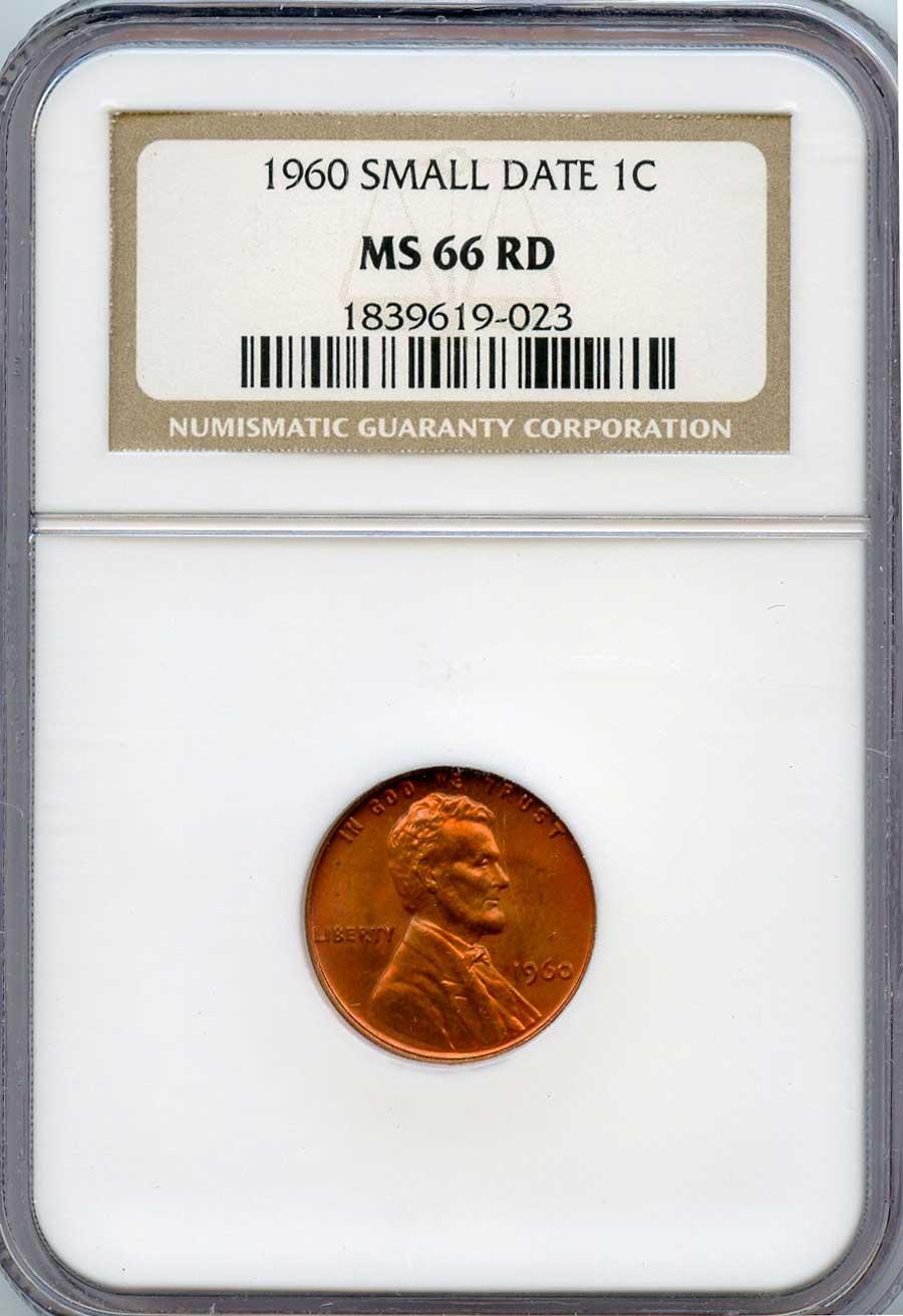 1960 Small Date  Lincoln Memorial Cent in NGC MS 66 RD