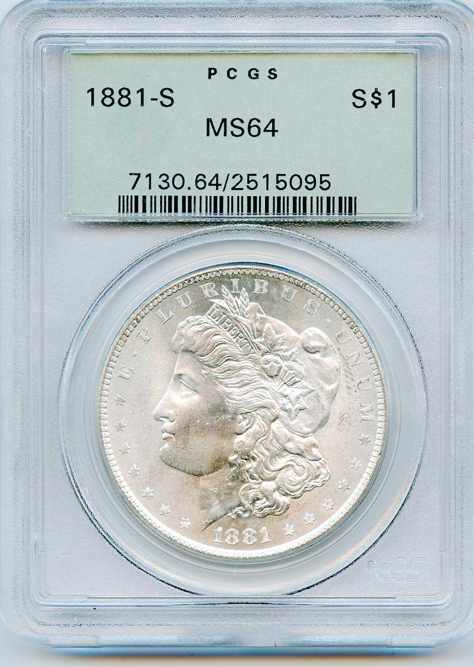 1881-S Morgan Silver Dollar in PCGS MS64