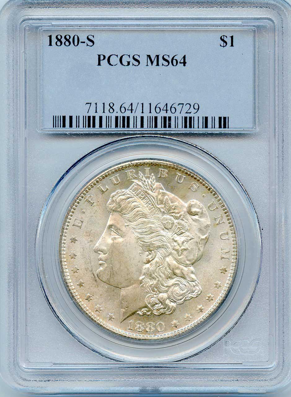 1880-S Morgan Silver Dollar in PCGS MS 64