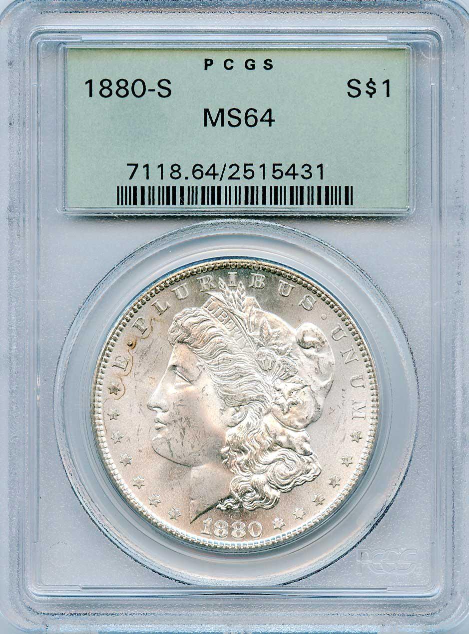 1880-S Morgan Silver Dollar in PCGS MS 64