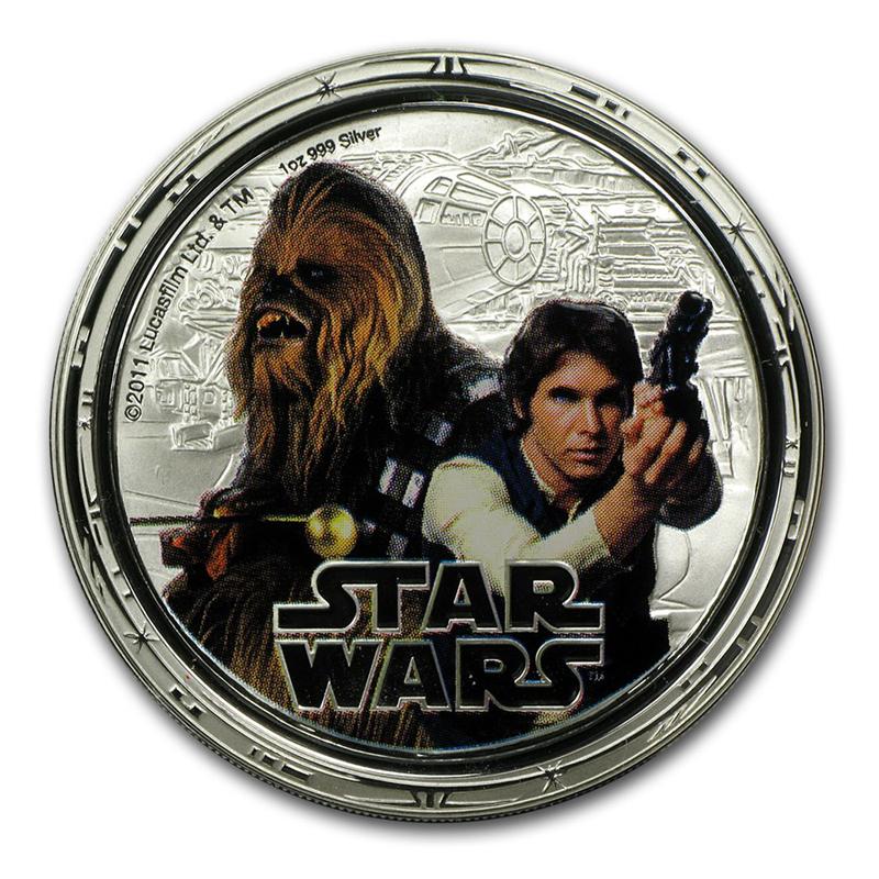 2011 Niue Star Wars  Millennium Falcon Set 1 oz Silver Colorized Proof $2 4 Coin Set GEM Proof