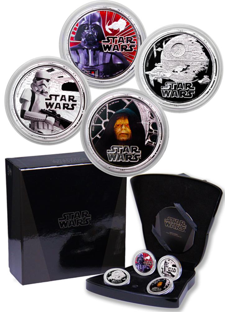 2011 Niue Star Wars Darth Vader Set 1 oz Silver Colorized Proof $2 4 Coin Set GEM Proof