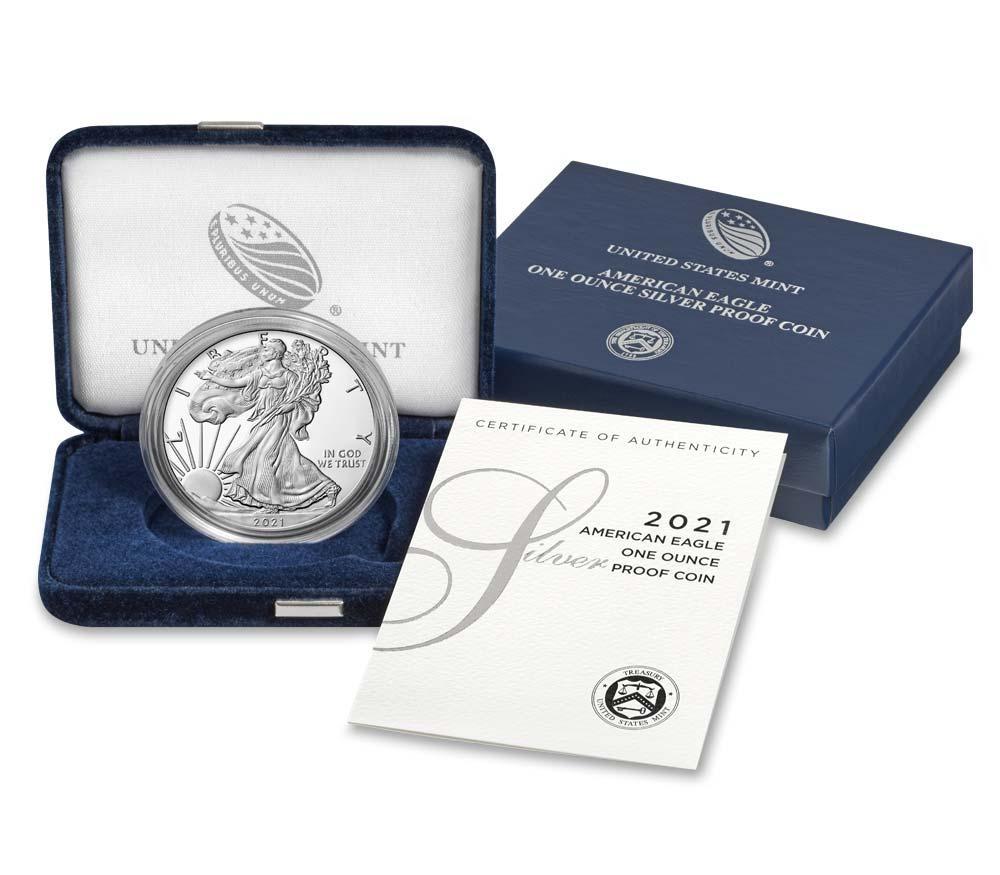 2021 Silver Eagle PROOF In Box with COA (Type 1, original design) 2021-W American Silver Eagle Dollar Proof