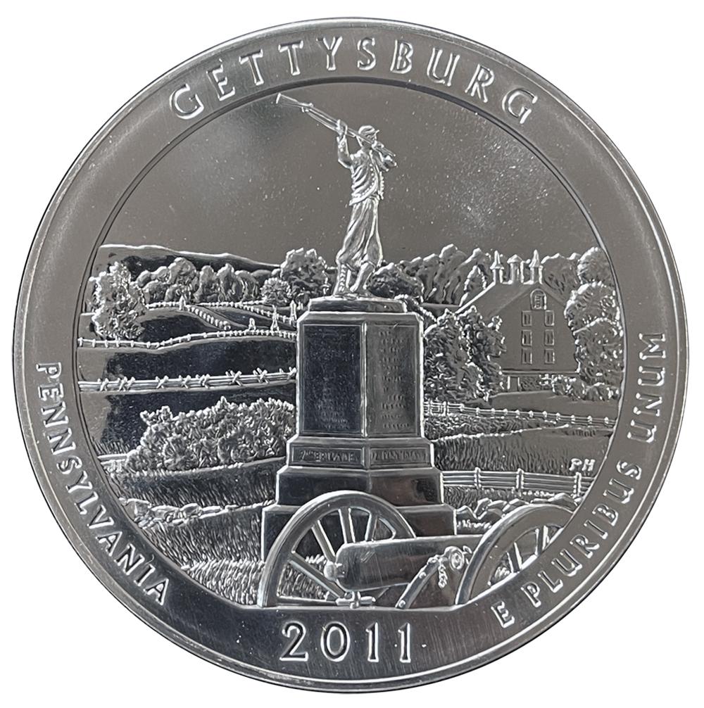 2011 Gettysburg 5 Oz Silver National Park Quarter ATB Coin