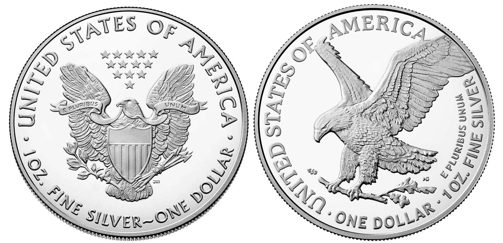 Two 2021 American Silver Eagle Dollars Type 1 and Type 2 BU 84.99