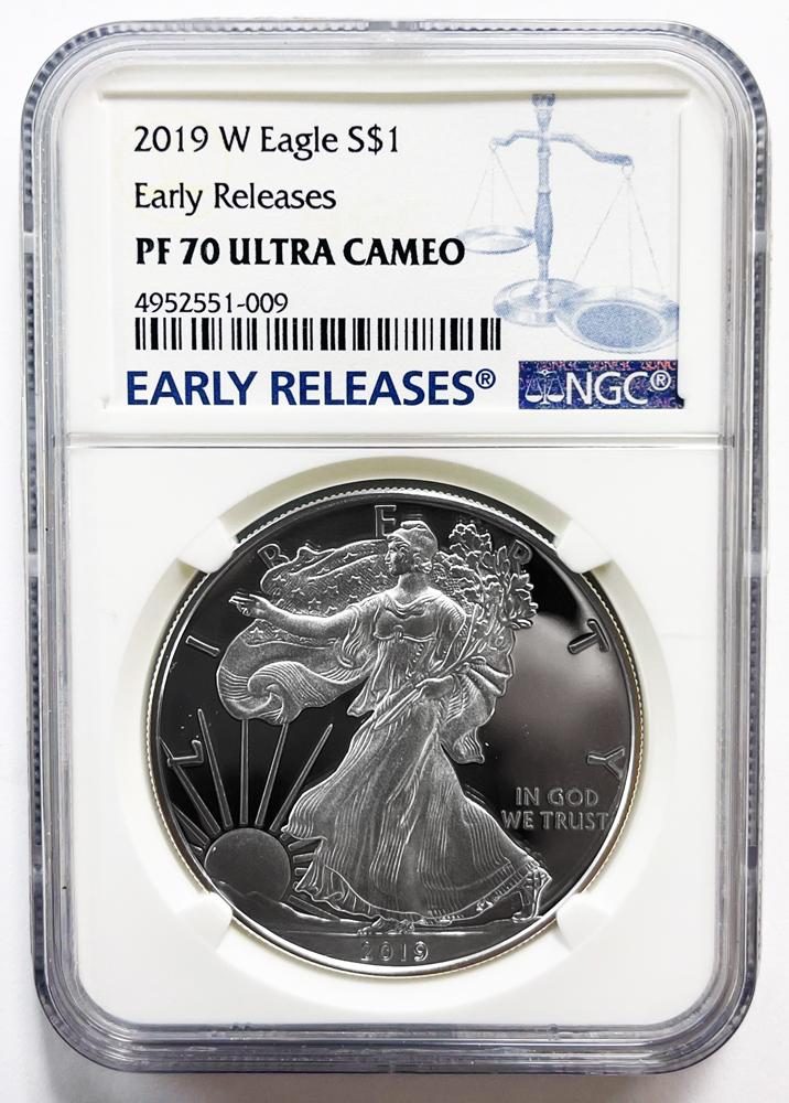 2019-W American Silver Eagle Dollar PROOF Early Releases in NGC PF 70 ULTRA CAMEO