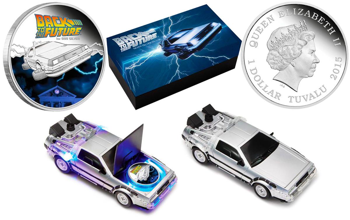 Back to the Future 2015 1oz Silver Proof Coin Collector's Set, Colorized with DeLorean DMC-12 Case