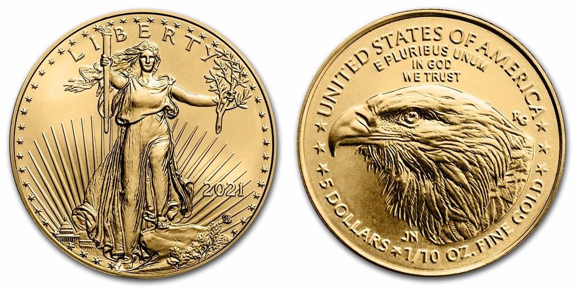 2021 GOLD $5 American Eagle Coin 1/10th Ounce TYPE 2