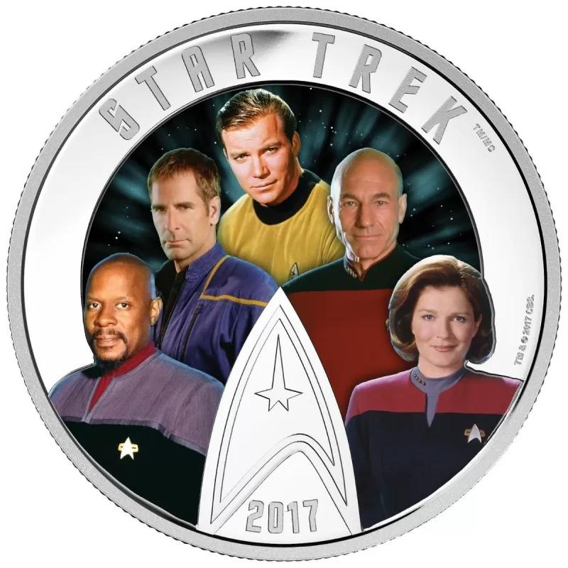 Star Trek 2017 Five Captains 2oz Silver Coin Collector's Set- Colored, Glows in the Dark